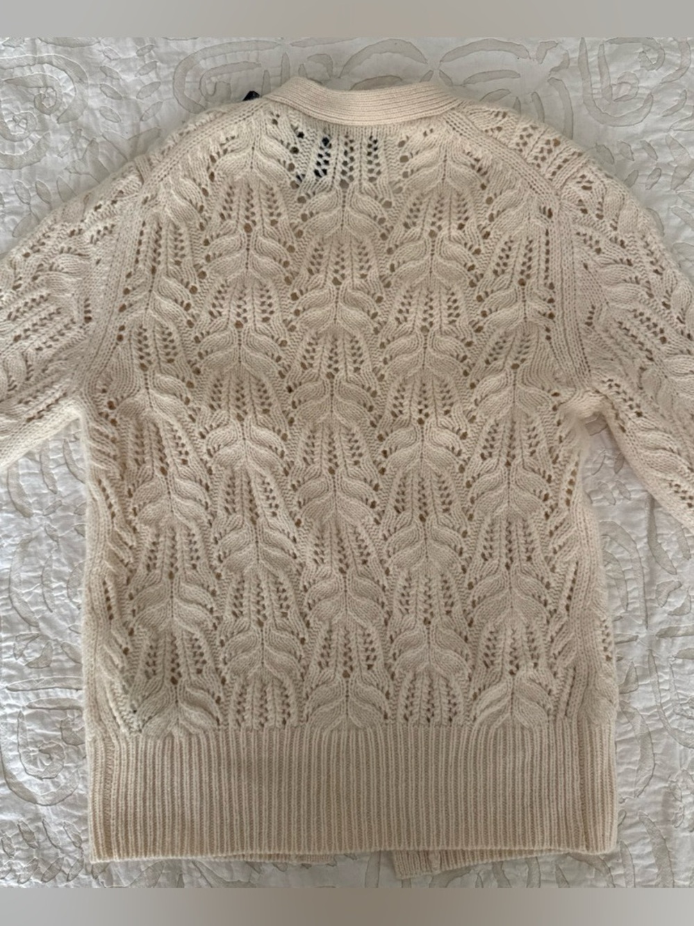 NWT Polo Ralph Lauren Pointelle Wool Cardigan in Cream - Picture 3 of 4